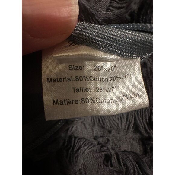 2 Decorative Grey Cotton & Linen Throw Pillow Covers  Fringe 26"x26" boho chic - Picture 3 of 8